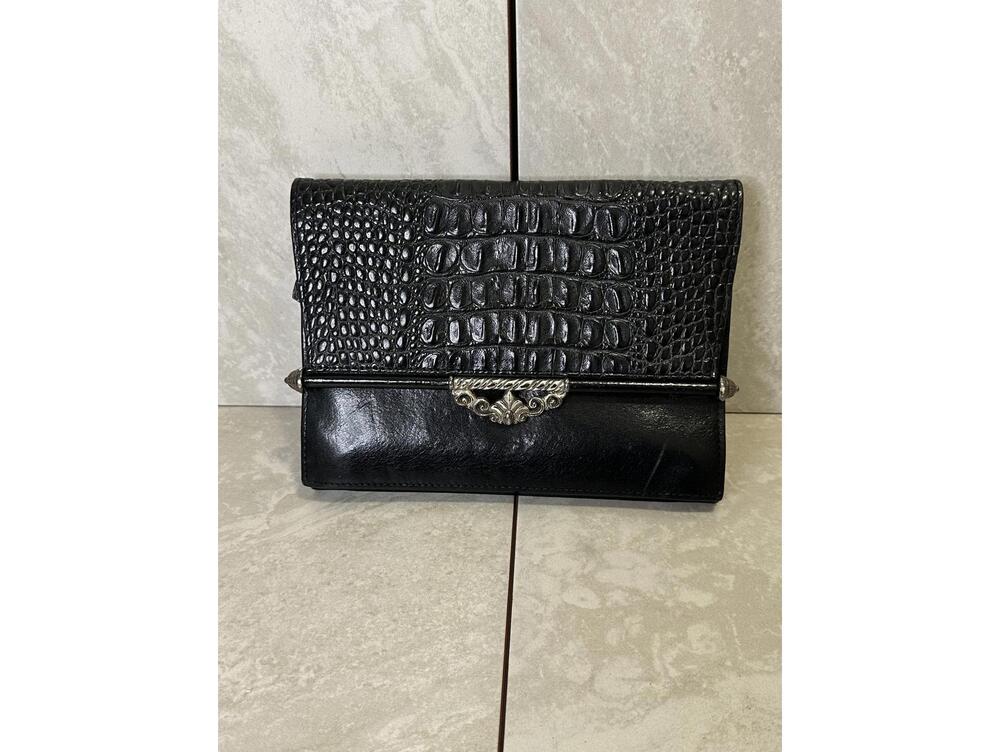 Vintage Brighton black croc-embossed leather snap button organizer/wallet/clutch